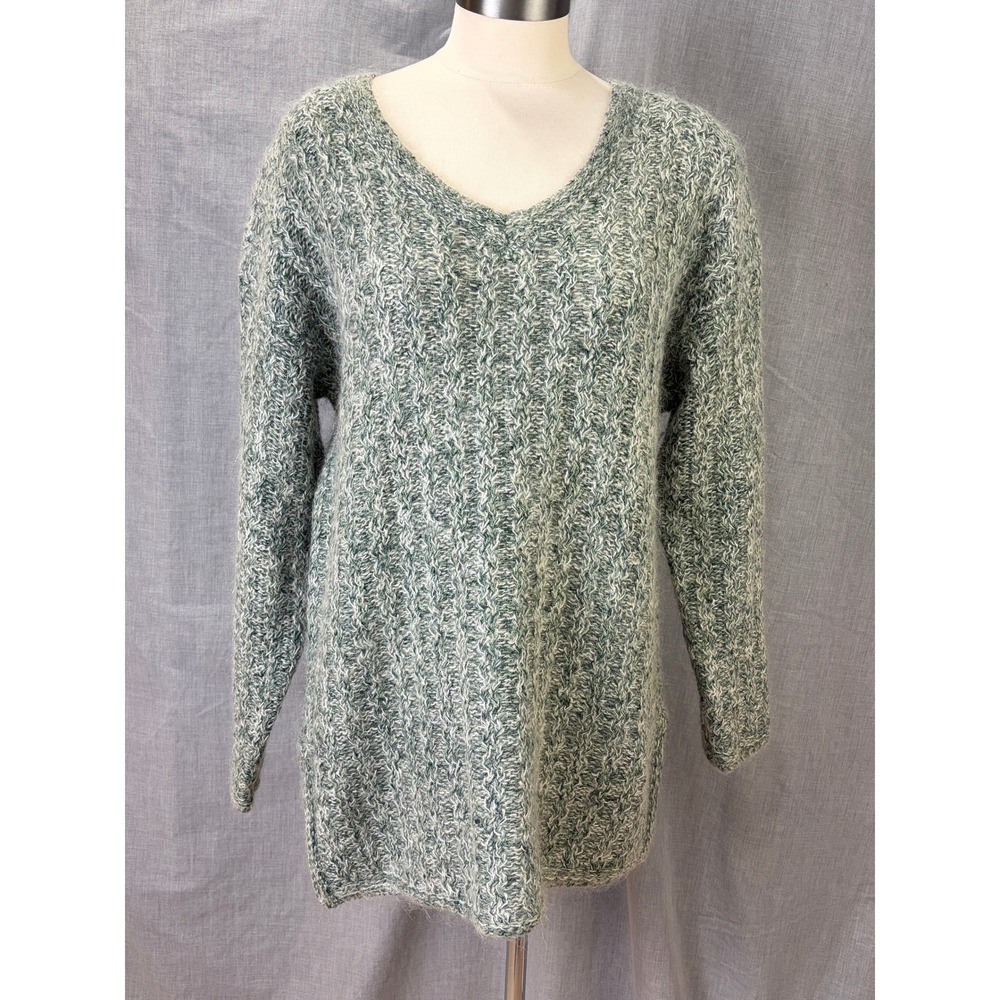 Vintage All Points Mohair Silk Blend Sweater Green V‎ Neck Textured M